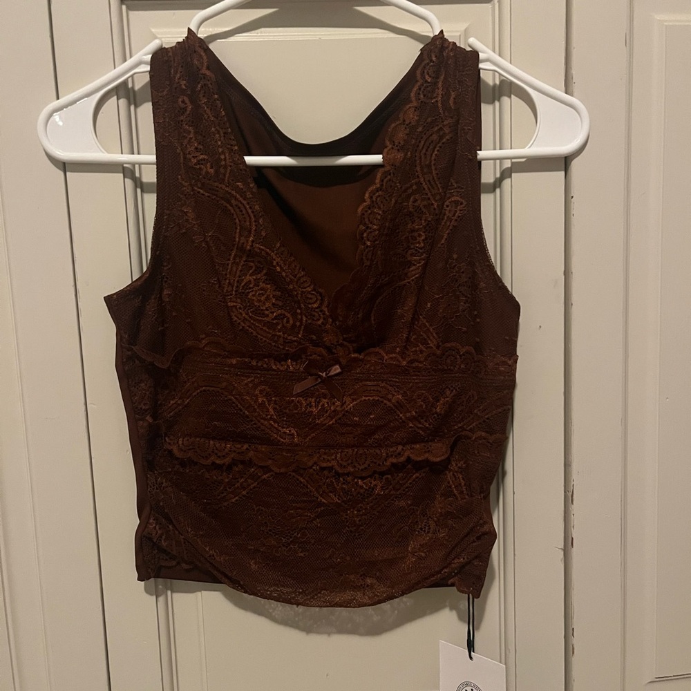 Elegant Brown Lace Women's Top